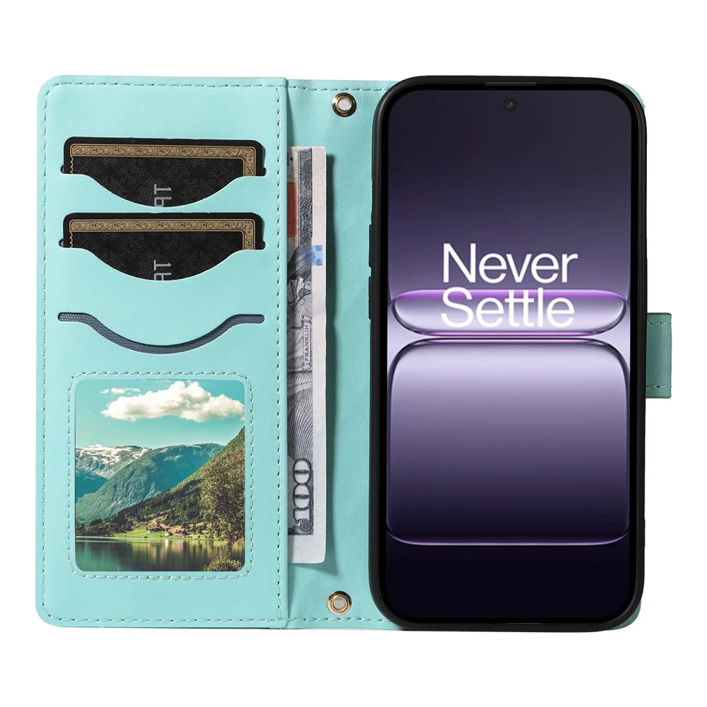 For OnePlus Nord CE5 5G / OnePlus Ace 5 Racing 5G Wallet Case Rhombus Leather Phone Cover with Strap - Green - 2