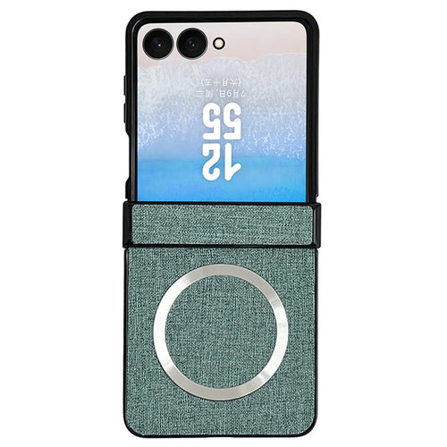 For Samsung Galaxy Z Flip7 5G Magnetic Case Leather + PC Phone Cover with Rear Screen Film and Hinge - Green - 1