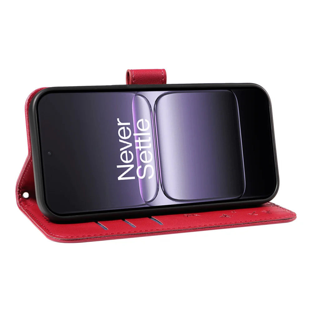 For OnePlus Nord 5 5G / OnePlus Ace 5 Ultra 5G Leather Wallet Case with Strap Dandelion Imprint Phone Stand Cover - Red - 7