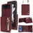 For Samsung Galaxy Z Flip4 5G Case Card Holder Kickstand Litchi Texture PU TPU Phone Cover with Long Strap - Wine Red - 1