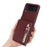 For Samsung Galaxy Z Flip4 5G Case Card Holder Kickstand Litchi Texture PU TPU Phone Cover with Long Strap - Wine Red - 6
