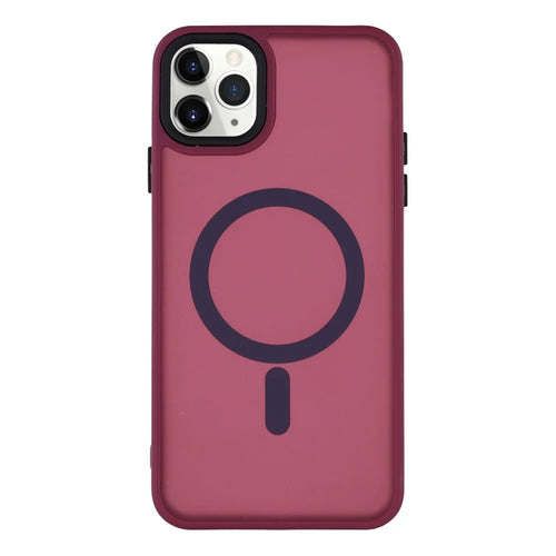 For iPhone 11 Pro Case Compatible with MagSafe Skin-Touch PC + TPU Phone Cover - Wine Red - 1