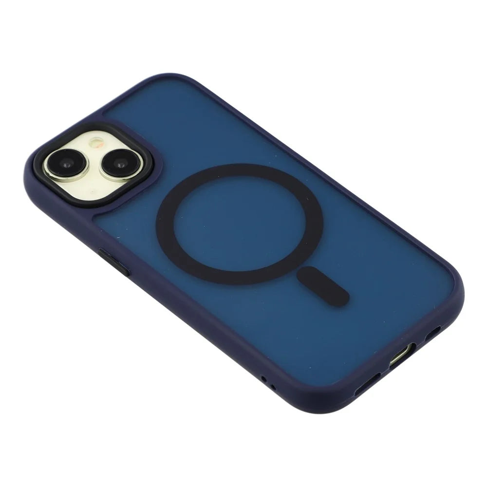 For iPhone 14 Plus Case Compatible with MagSafe Skin-Touch PC + TPU Phone Cover - Navy Blue - 4