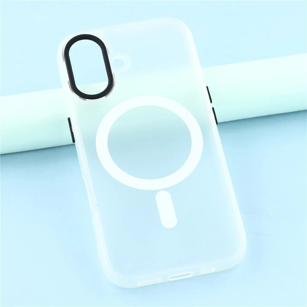 For iPhone 16 Plus Case Compatible with MagSafe Skin-Touch PC + TPU Phone Cover - Transparent White - 6