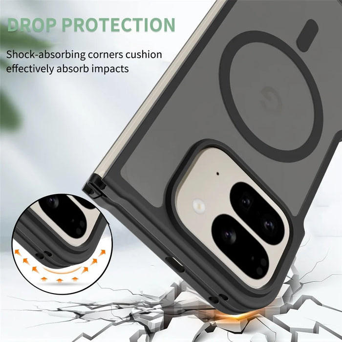 For Google Pixel 10 Pro Fold Magnetic Case TPU Frame Acrylic Back Phone Cover Skin Touch - Black - 3