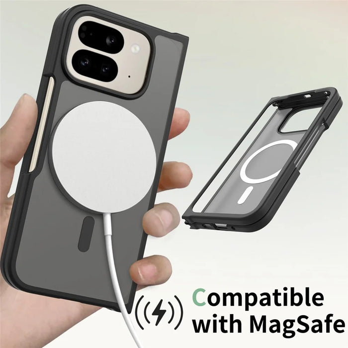 For Google Pixel 10 Pro Fold Magnetic Case TPU Frame Acrylic Back Phone Cover Skin Touch - Black - 4
