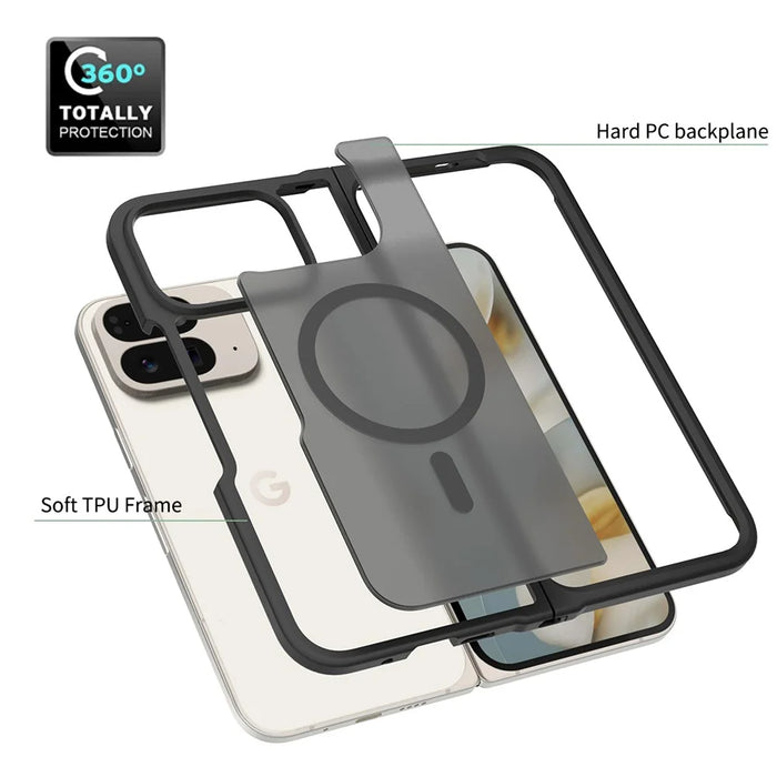 For Google Pixel 10 Pro Fold Magnetic Case TPU Frame Acrylic Back Phone Cover Skin Touch - Black - 5