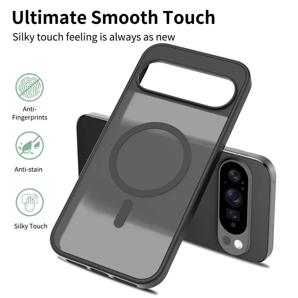 For Google Pixel 10 Pro XL Case Magnetic Case TPU Frame Acrylic Back Phone Cover Skin Touch - Black - 2