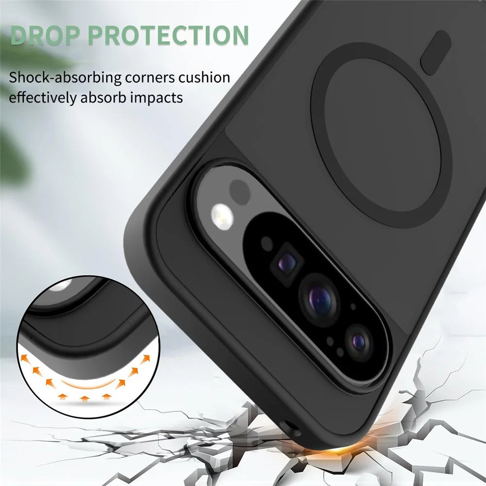 For Google Pixel 10 Pro XL Case Magnetic Case TPU Frame Acrylic Back Phone Cover Skin Touch - Black - 3