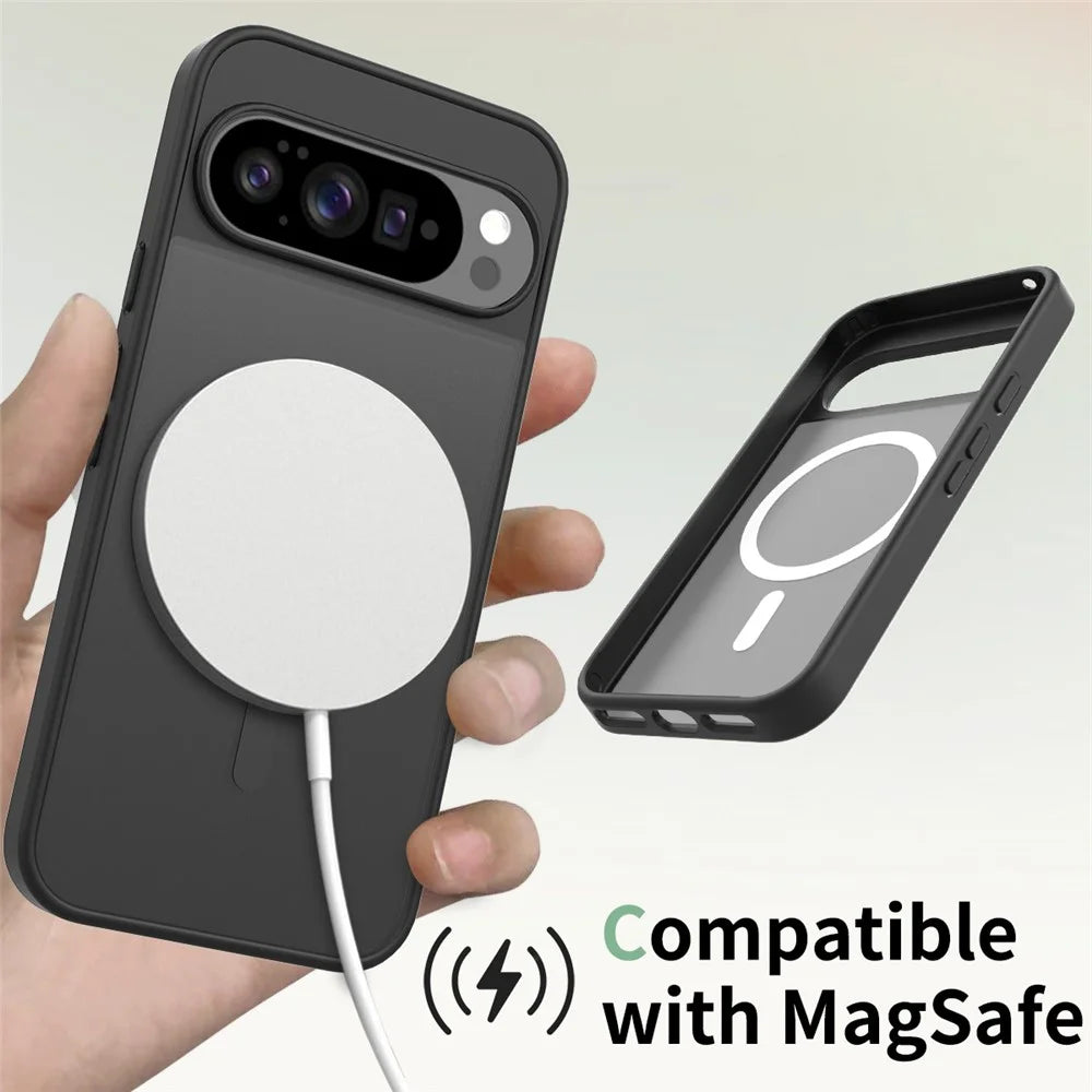 For Google Pixel 10 Pro XL Case Magnetic Case TPU Frame Acrylic Back Phone Cover Skin Touch - Black - 4