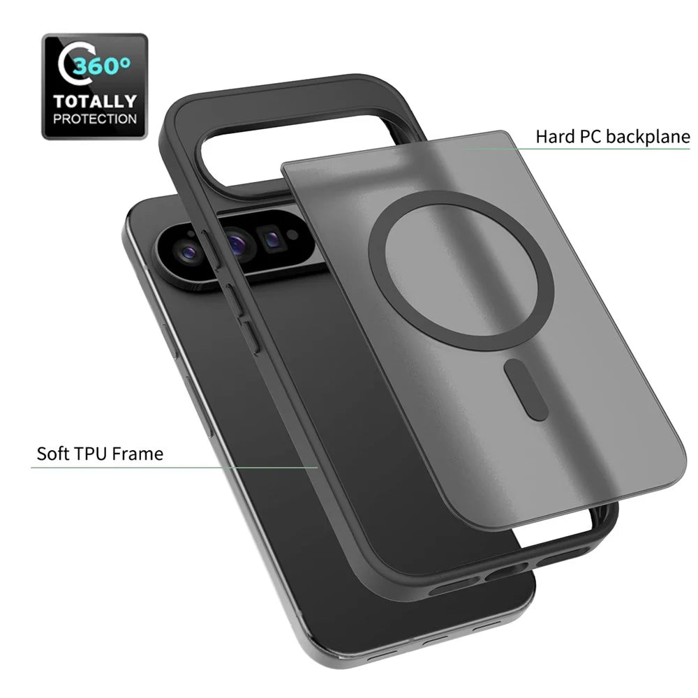 For Google Pixel 10 Pro XL Case Magnetic Case TPU Frame Acrylic Back Phone Cover Skin Touch - Black - 5