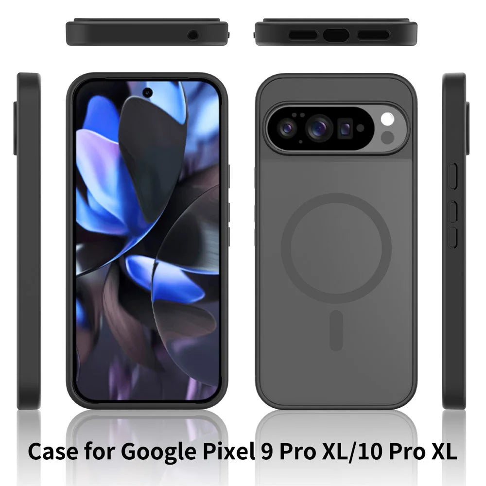 For Google Pixel 10 Pro XL Case Magnetic Case TPU Frame Acrylic Back Phone Cover Skin Touch - Black - 6