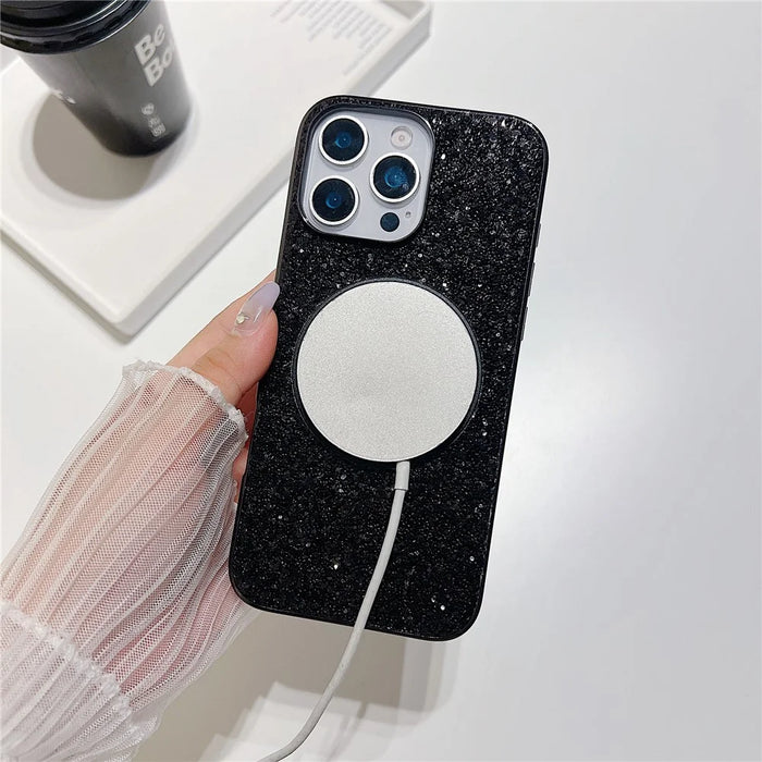 For iPhone 16 Pro Max Magnetic Case with Kickstand Glitter Electroplated TPU + PC Phone Cover - Blue - 3