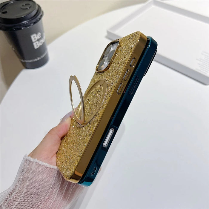 For iPhone 16 Pro Max Magnetic Case with Kickstand Glitter Electroplated TPU + PC Phone Cover - Blue - 5