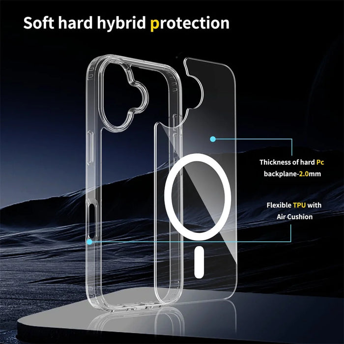 For iPhone 17 Magnetic Case 2.0mm Scratch Resistant TPU + PC Clear Phone Cover - 4