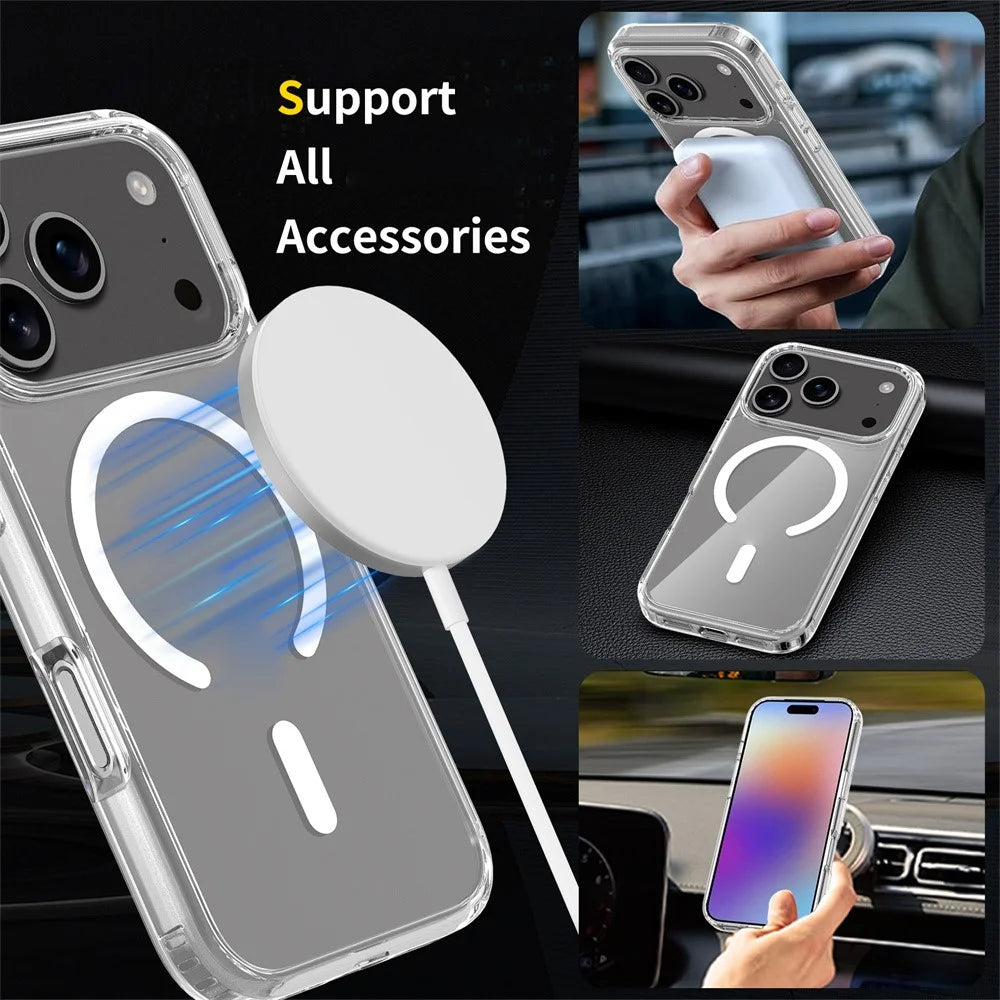 For iPhone 18 Pro / 17 Pro Magnetic Case 2.0mm Scratch Resistant TPU + PC Clear Phone Cover - 3