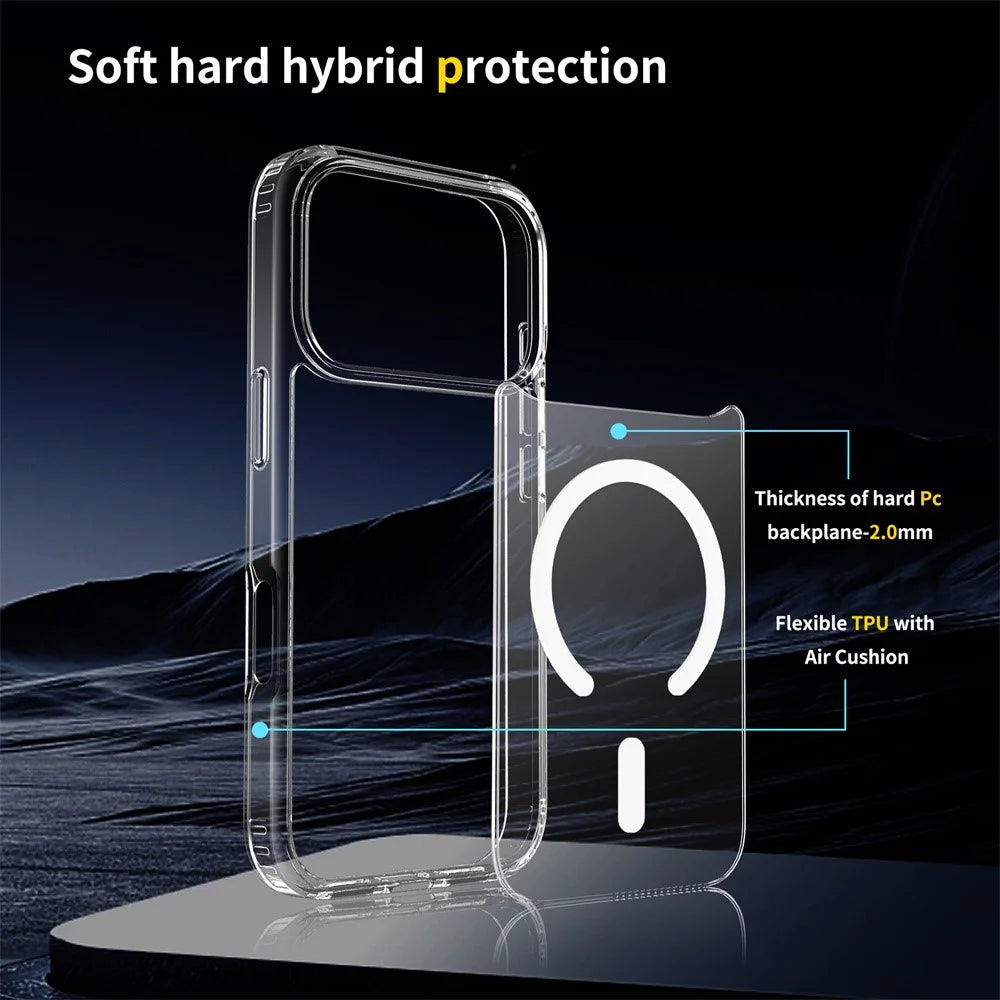 For iPhone 18 Pro / 17 Pro Magnetic Case 2.0mm Scratch Resistant TPU + PC Clear Phone Cover - 4