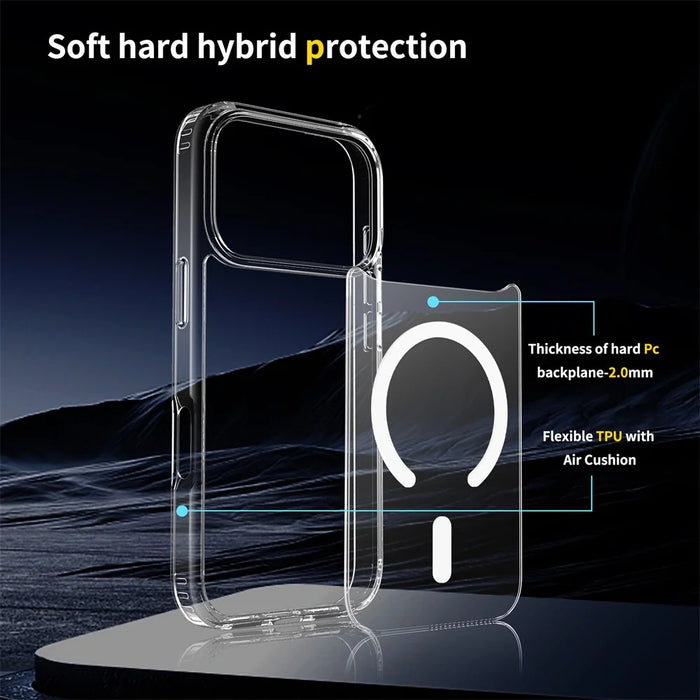 For iPhone 18 Pro Max / 17 Pro Max Magnetic Case 2.0mm Scratch Resistant TPU + PC Clear Phone Cover - 4