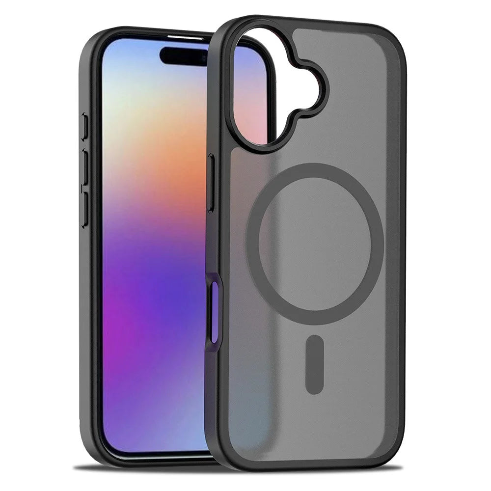 For iPhone 17 Case Compatible with MagSafe TPU Frame Acrylic Back Phone Cover Skin Touch - Black - 1