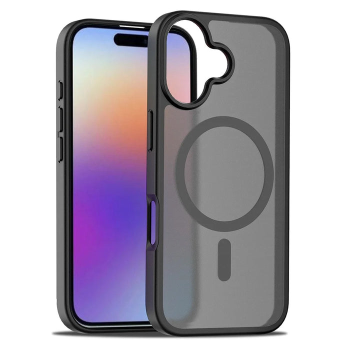 For iPhone 17 Case Compatible with MagSafe TPU Frame Acrylic Back Phone Cover Skin Touch - Black - 1