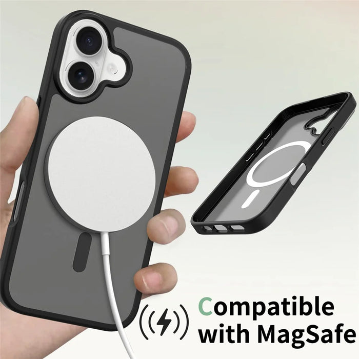 For iPhone 17 Case Compatible with MagSafe TPU Frame Acrylic Back Phone Cover Skin Touch - Black - 4