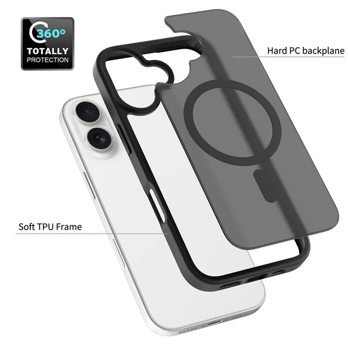 For iPhone 17 Case Compatible with MagSafe TPU Frame Acrylic Back Phone Cover Skin Touch - Black - 5