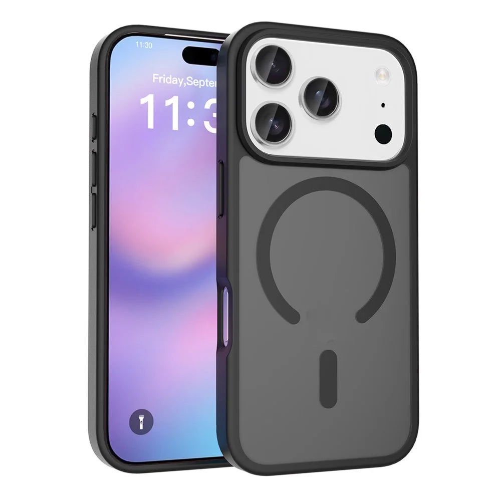 For iPhone 18 Pro / 17 Pro Case Compatible with MagSafe TPU Frame Acrylic Back Phone Cover Skin Touch - Black - 1