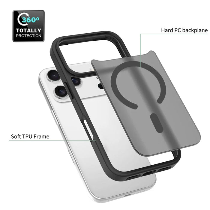 For iPhone 18 Pro / 17 Pro Case Compatible with MagSafe TPU Frame Acrylic Back Phone Cover Skin Touch - Black - 3