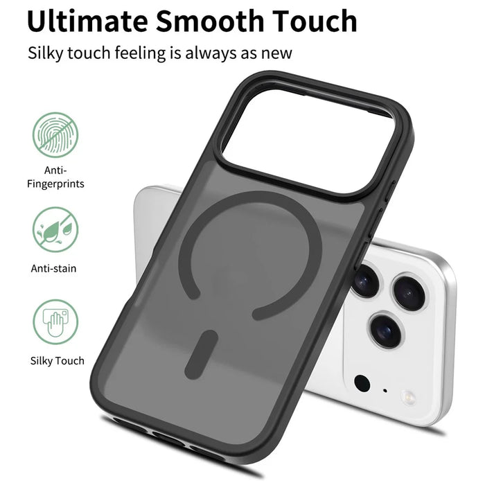 For iPhone 18 Pro / 17 Pro Case Compatible with MagSafe TPU Frame Acrylic Back Phone Cover Skin Touch - Black - 4