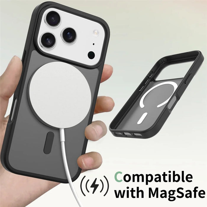 For iPhone 18 Pro / 17 Pro Case Compatible with MagSafe TPU Frame Acrylic Back Phone Cover Skin Touch - Black - 5