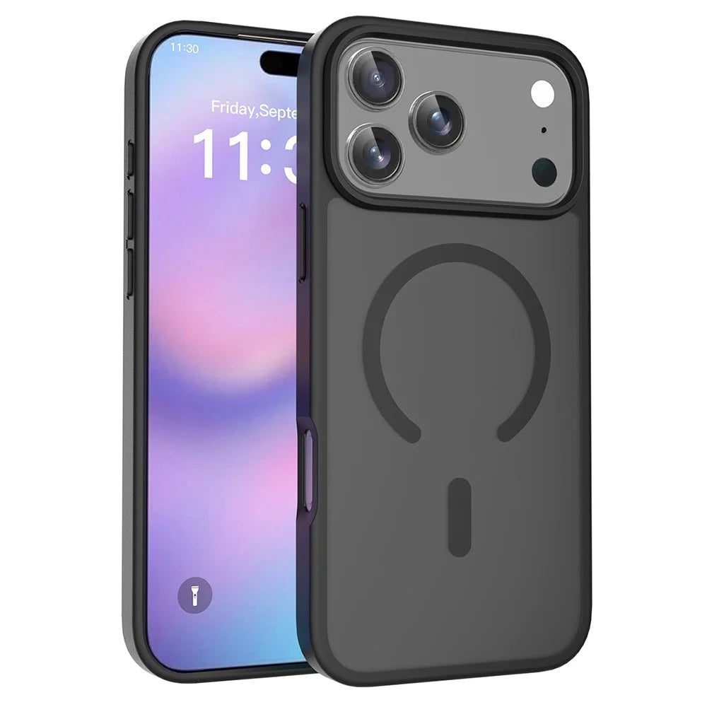 For iPhone 18 Pro Max / 17 Pro Max Case Compatible with MagSafe TPU Frame Acrylic Back Phone Cover Skin Touch - Black - 1
