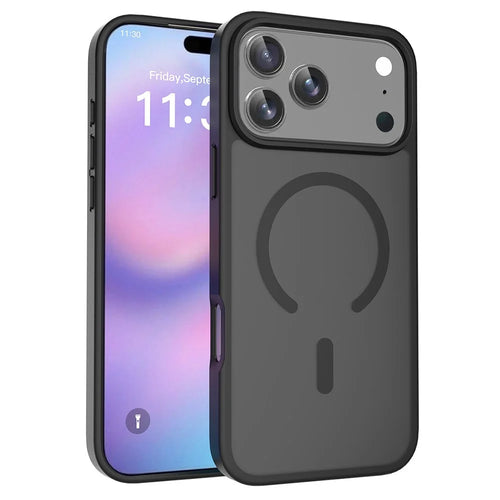 For iPhone 18 Pro Max / 17 Pro Max Case Compatible with MagSafe TPU Frame Acrylic Back Phone Cover Skin Touch - Black - 1