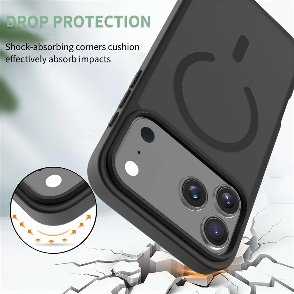 For iPhone 18 Pro Max / 17 Pro Max Case Compatible with MagSafe TPU Frame Acrylic Back Phone Cover Skin Touch - Black - 2