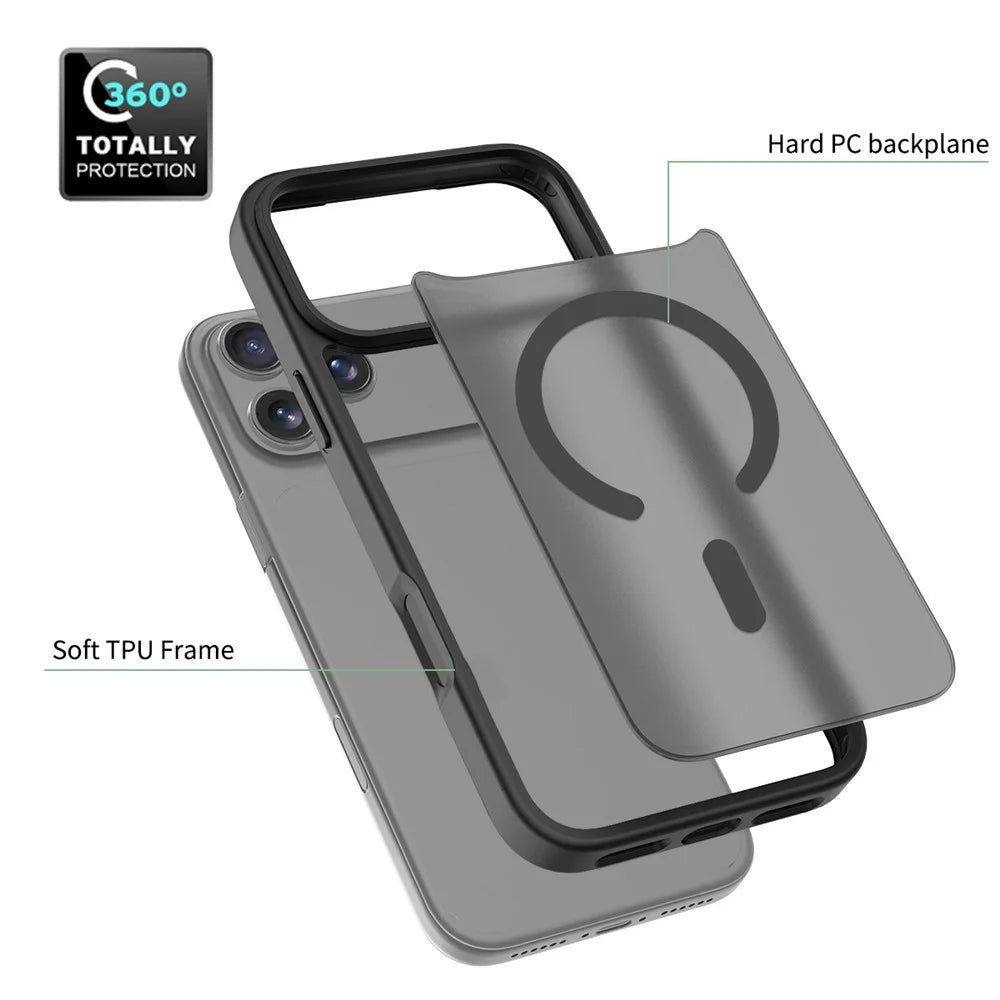 For iPhone 18 Pro Max / 17 Pro Max Case Compatible with MagSafe TPU Frame Acrylic Back Phone Cover Skin Touch - Black - 3