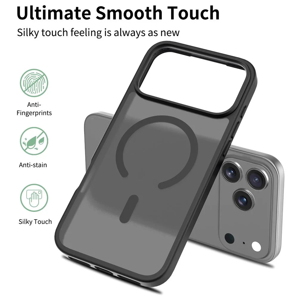 For iPhone 18 Pro Max / 17 Pro Max Case Compatible with MagSafe TPU Frame Acrylic Back Phone Cover Skin Touch - Black - 4