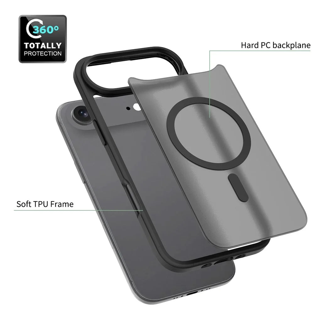 For iPhone Air Case Compatible with MagSafe TPU Frame Acrylic Back Phone Cover Skin Touch - Black - 5