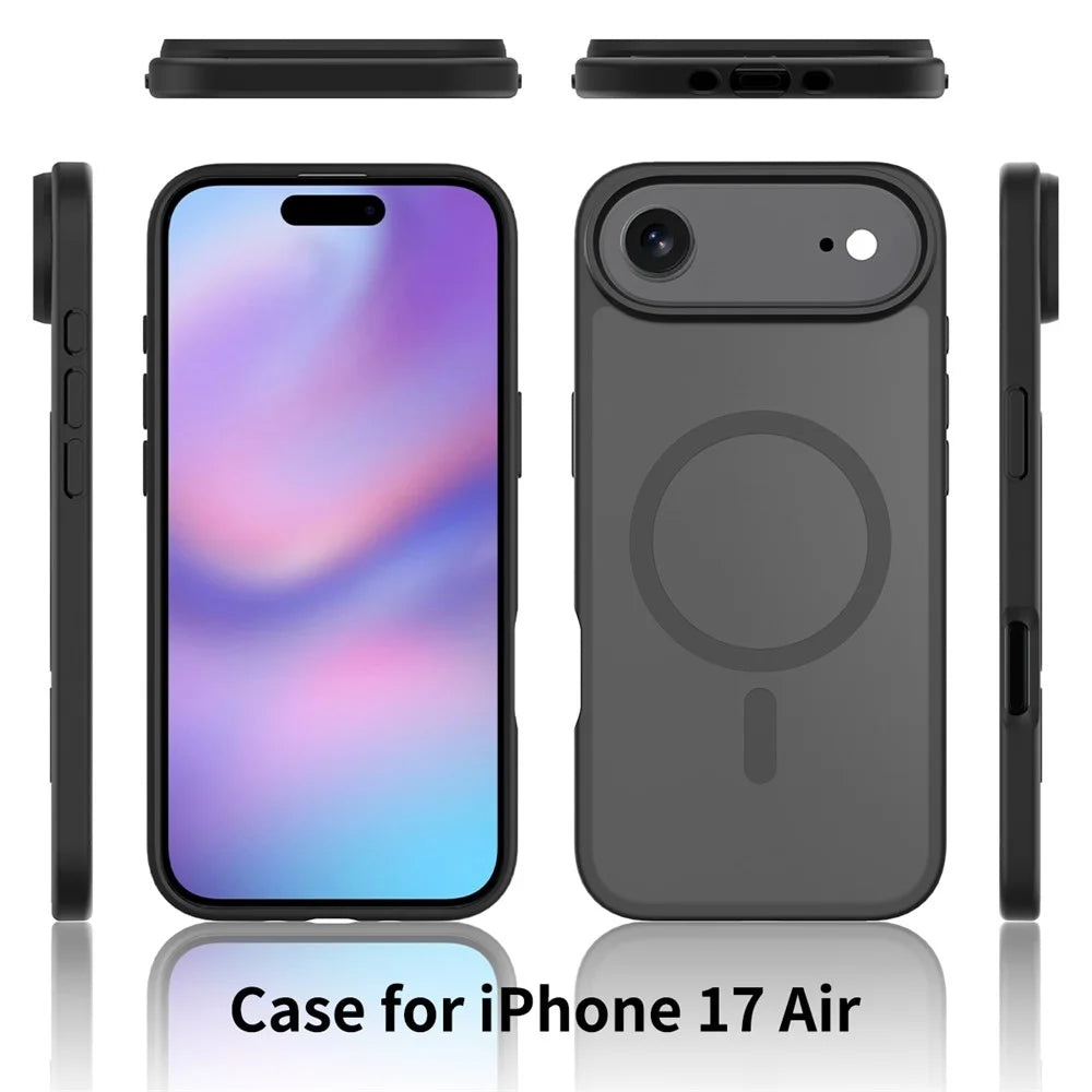For iPhone Air Case Compatible with MagSafe TPU Frame Acrylic Back Phone Cover Skin Touch - Black - 6
