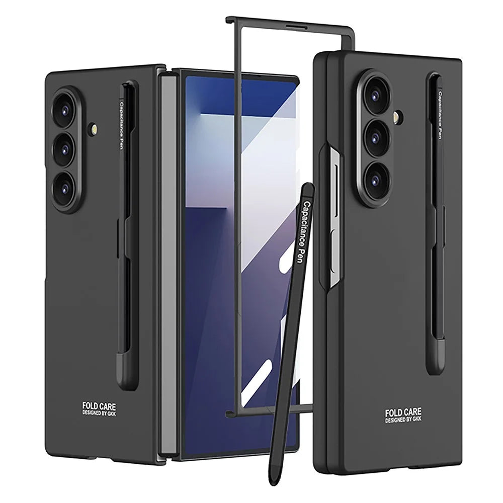 GKK For Samsung Galaxy Z Fold7 5G Case with Stylus PC + Tempered Glass Slim Phone Back Cover - Black - 1