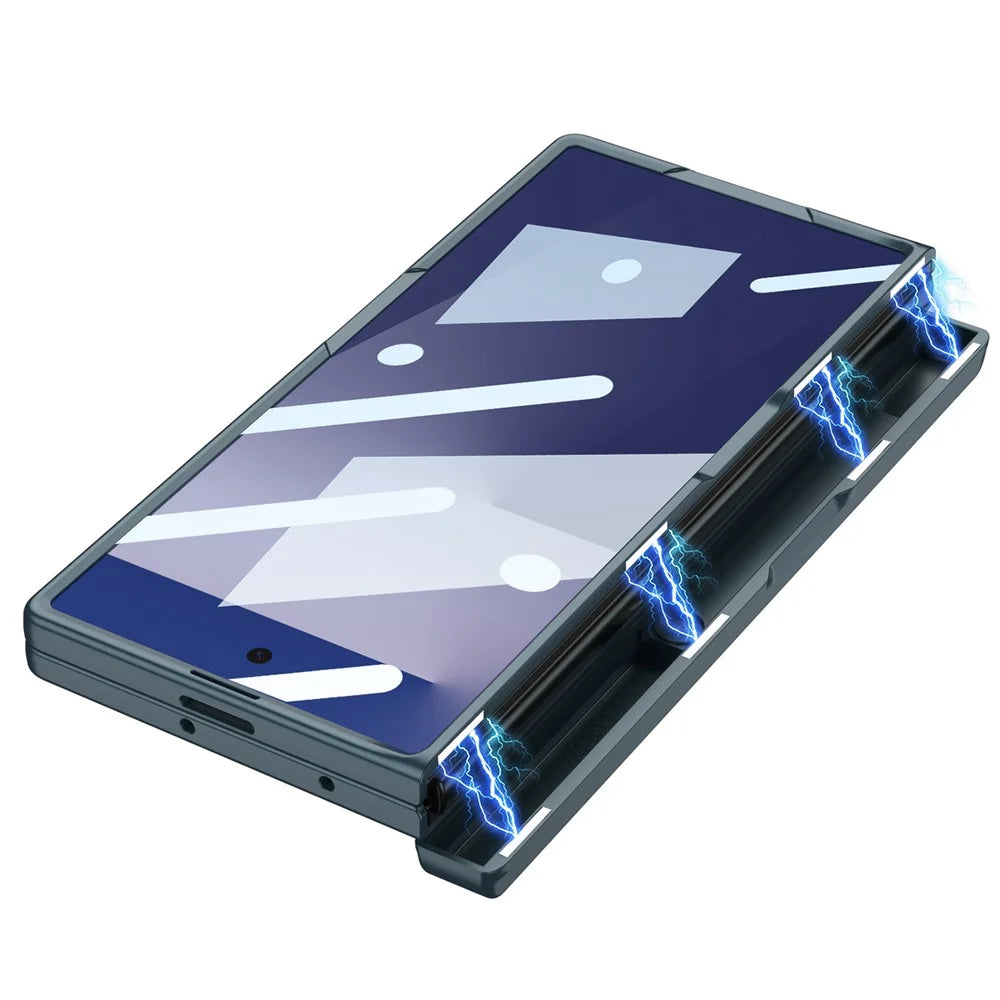 GKK For Samsung Galaxy Z Fold7 5G Case with Kickstand / Finger Strap PC Tempered Glass Phone Cover - Black - 4