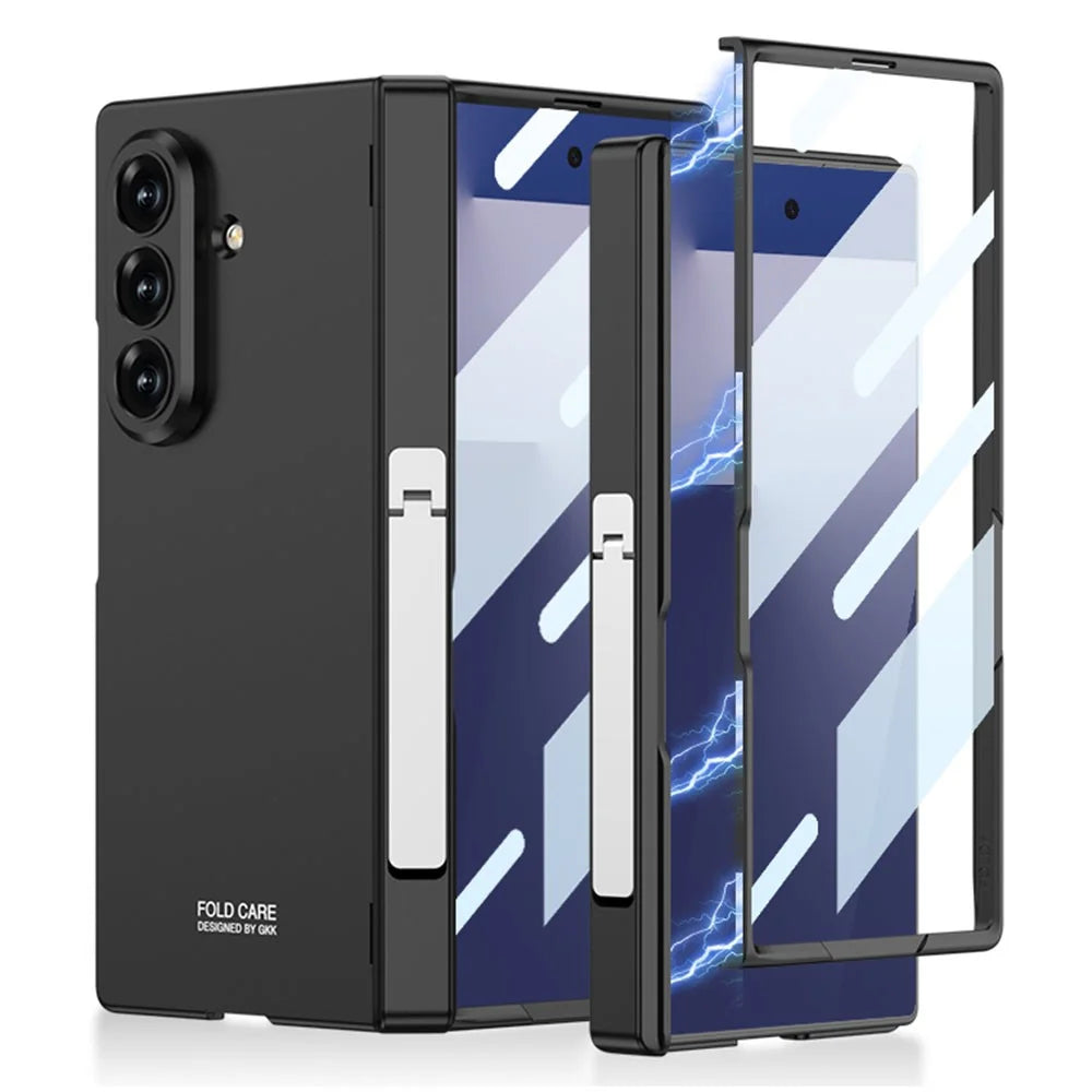 GKK For Samsung Galaxy Z Fold7 5G Case with Kickstand PC + Tempered Glass Phone Cover - Black - 1