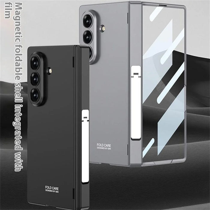 GKK For Samsung Galaxy Z Fold7 5G Case with Kickstand PC + Tempered Glass Phone Cover - Black - 7