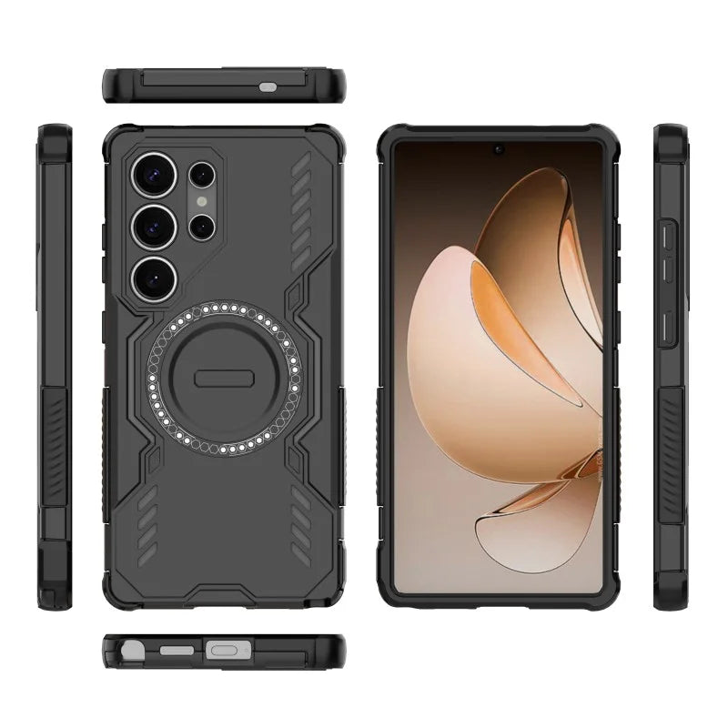 WANLONFENG For Samsung Galaxy S25 Ultra Magnetic Case  DJ Series PC TPU Phone Cover with 2Pcs Tempered Glass Film - Black - 2