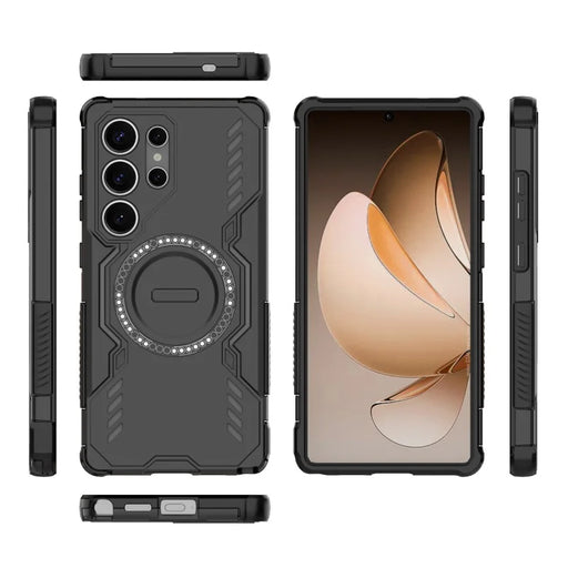 WANLONFENG For Samsung Galaxy S25 Ultra Magnetic Case  DJ Series PC TPU Phone Cover with 2Pcs Tempered Glass Film - Black - 2