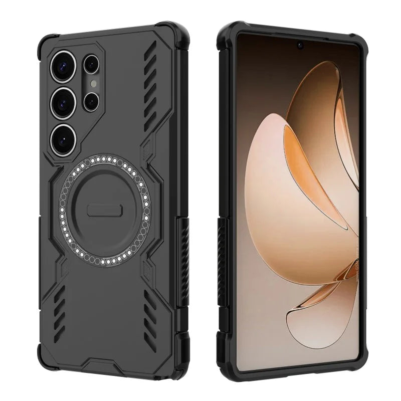 WANLONFENG For Samsung Galaxy S25 Ultra Magnetic Case  DJ Series PC TPU Phone Cover with 2Pcs Tempered Glass Film - Black - 3