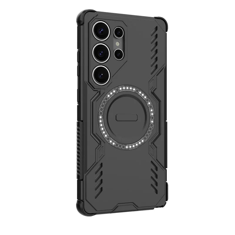 WANLONFENG For Samsung Galaxy S25 Ultra Magnetic Case  DJ Series PC TPU Phone Cover with 2Pcs Tempered Glass Film - Black - 5