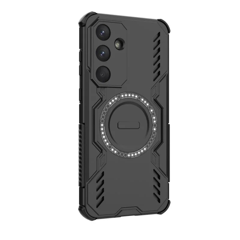 WANLONFENG For Samsung Galaxy S25 FE Magnetic Case  DJ Series PC TPU Phone Cover with 2Pcs Tempered Glass Film - Black - 4