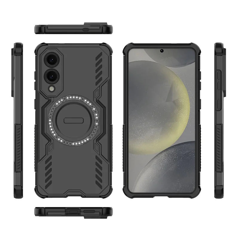 WANLONFENG For Samsung Galaxy S25 Edge Magnetic Case  DJ Series PC TPU Phone Cover with 2Pcs Tempered Glass Film - Black - 2