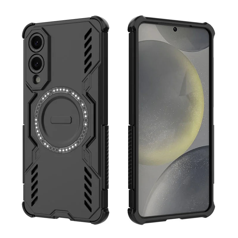 WANLONFENG For Samsung Galaxy S25 Edge Magnetic Case  DJ Series PC TPU Phone Cover with 2Pcs Tempered Glass Film - Black - 3