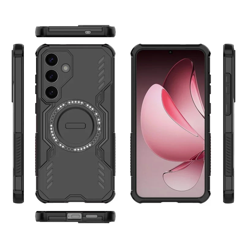 WANLONFENG For Samsung Galaxy S25+ Magnetic Case  DJ Series PC TPU Phone Cover with 2Pcs Tempered Glass Film - Black - 2