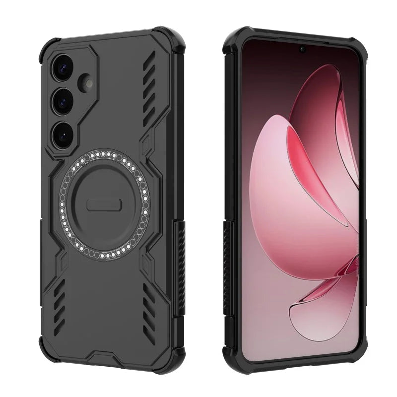 WANLONFENG For Samsung Galaxy S25+ Magnetic Case  DJ Series PC TPU Phone Cover with 2Pcs Tempered Glass Film - Black - 3